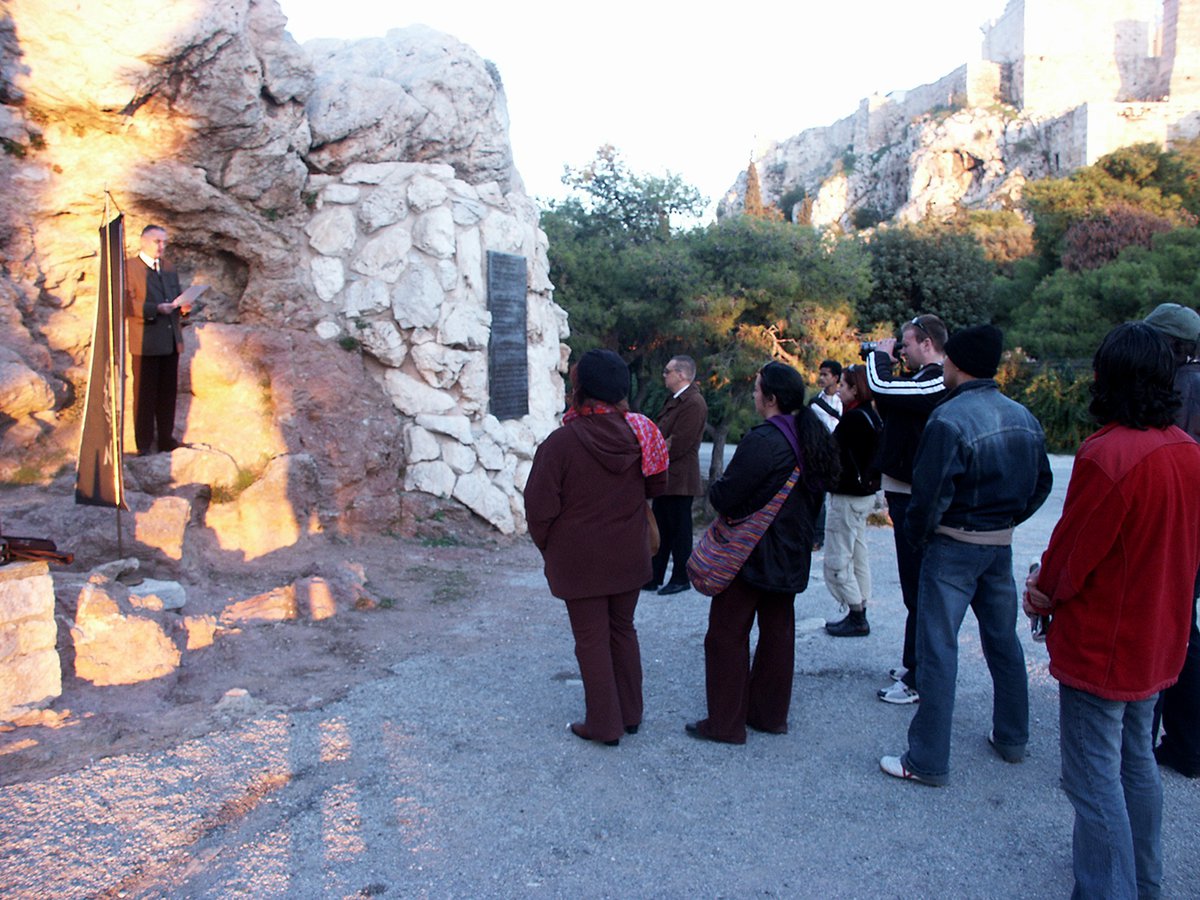 Peter Mlakar at the holy rock of Areopagus under the Acropolis. Photo by Haris Hararis