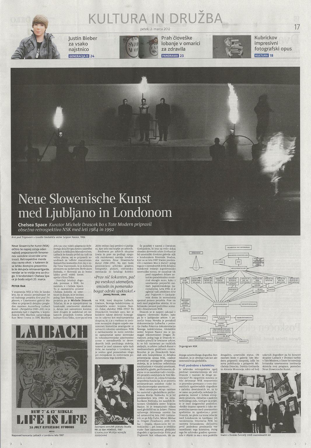 "Neue Slowenische Kunst 1984-1992" Chelsea Space, London 20 March - 21 April 2012 in DELO Kultura in Družba Petek, 2. March 2012